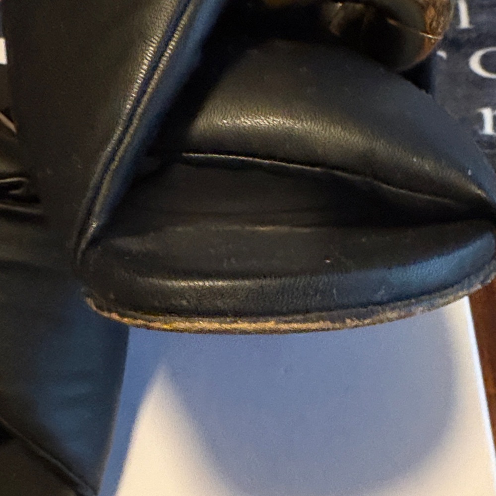 JW ANDERSON Black Twisted Leather Slide Sandals with Gold Disc - Picture 6 of 9